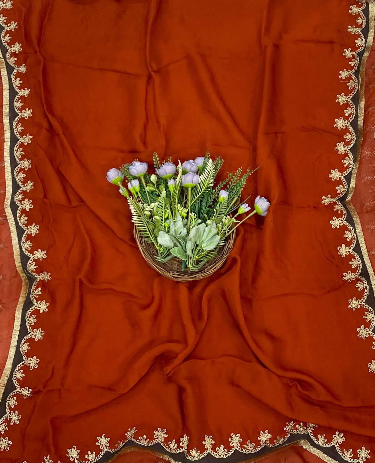 839D Banarasi Slub Tissue Rust Orange Suit Fabric/ CKC Partywear Collection