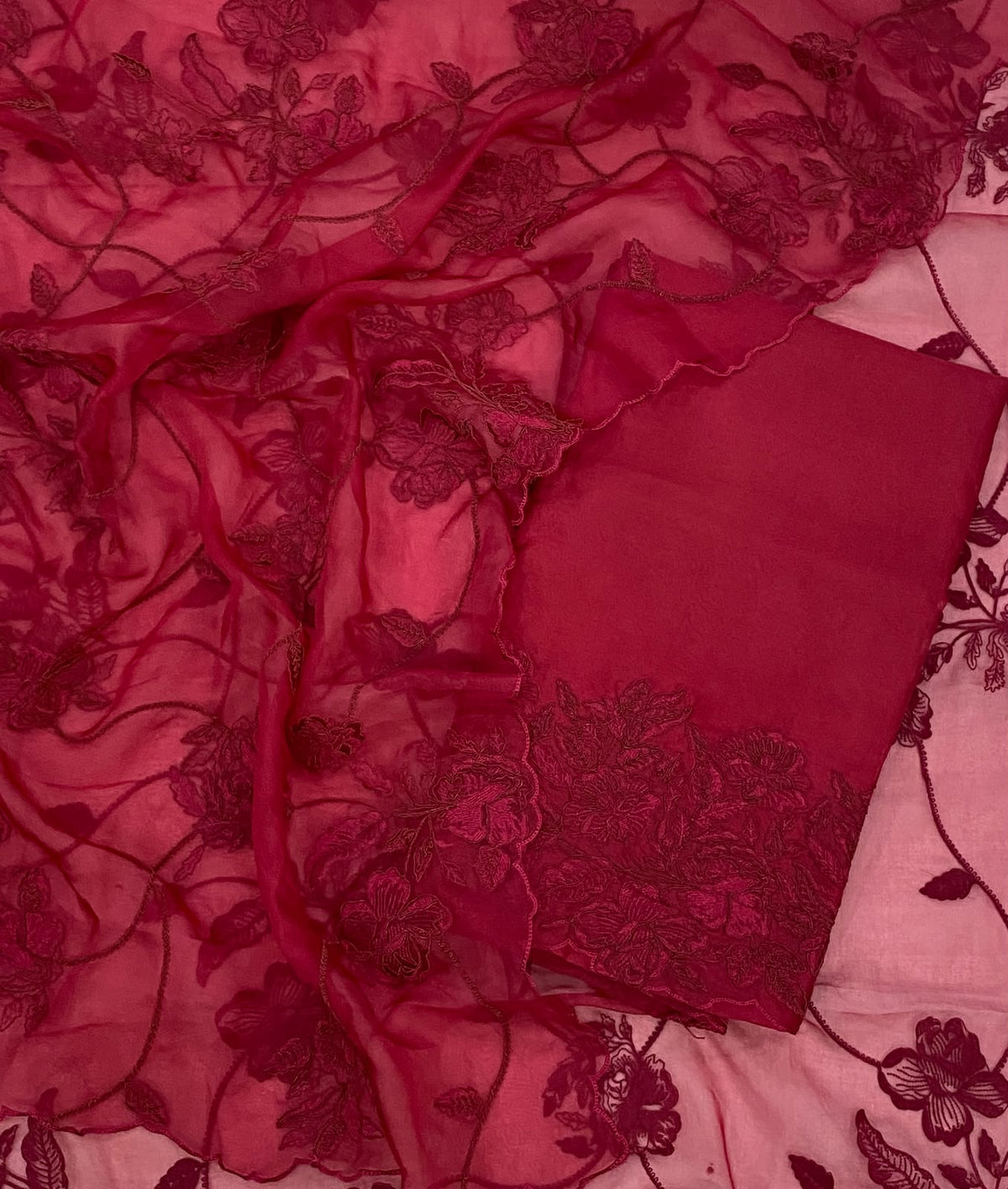 862D Pure Organza Dark Red Suit Fabric / CKC Partywear Collection