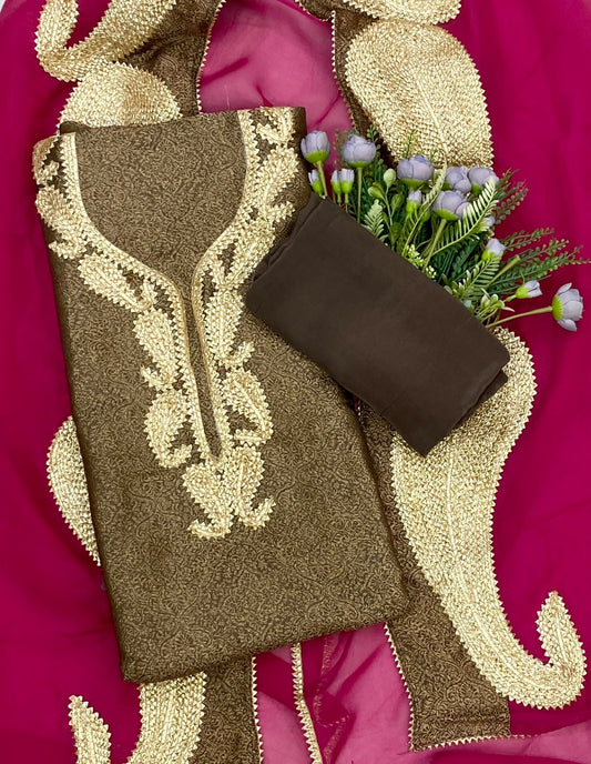 870D Soft Brocade Brown With Magenta  Suit Fabric / CKC Partywear Collection