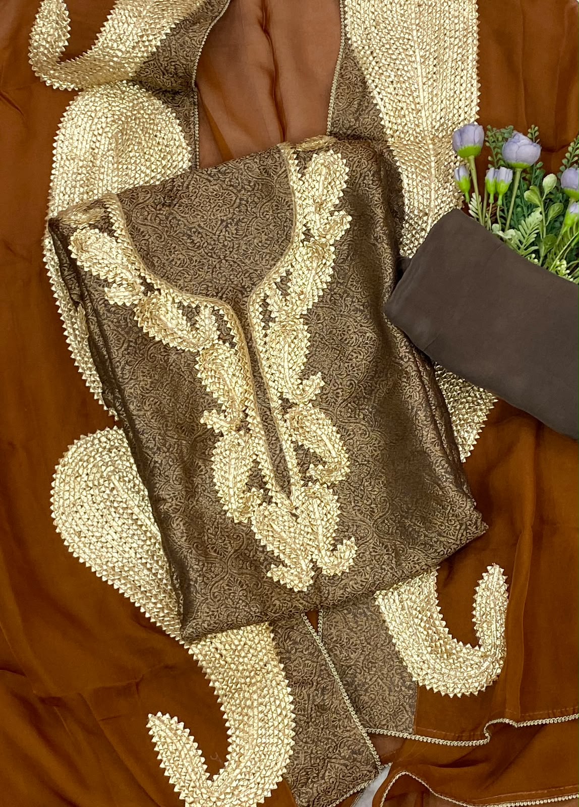 868D Soft Brocade Brown With Rust Suit Fabric / CKC Partywear Collection