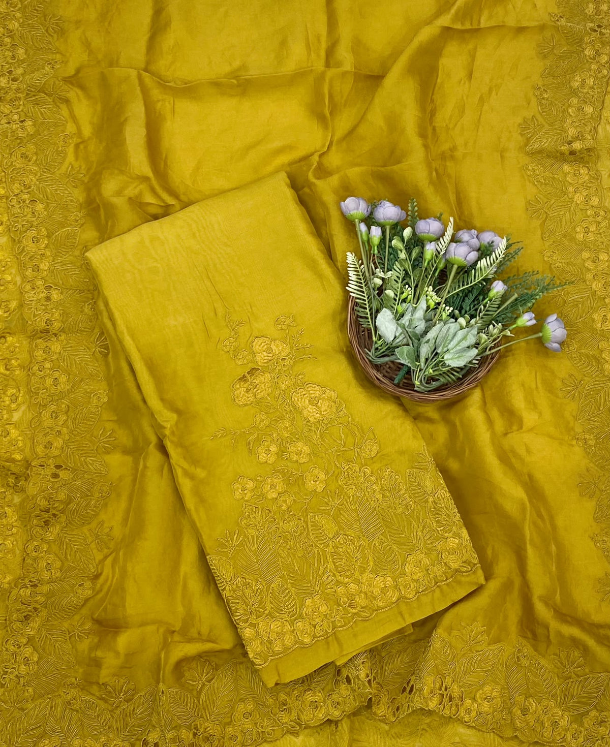 877D Pure Organza Yellow Suit Fabric / CKC Partywear Collection