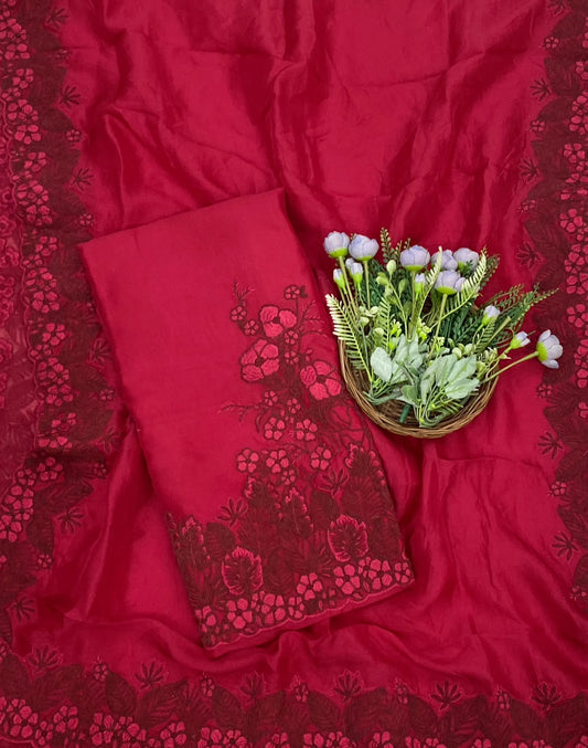 881D Pure Organza Dark Red Suit Fabric / CKC Partywear Collection