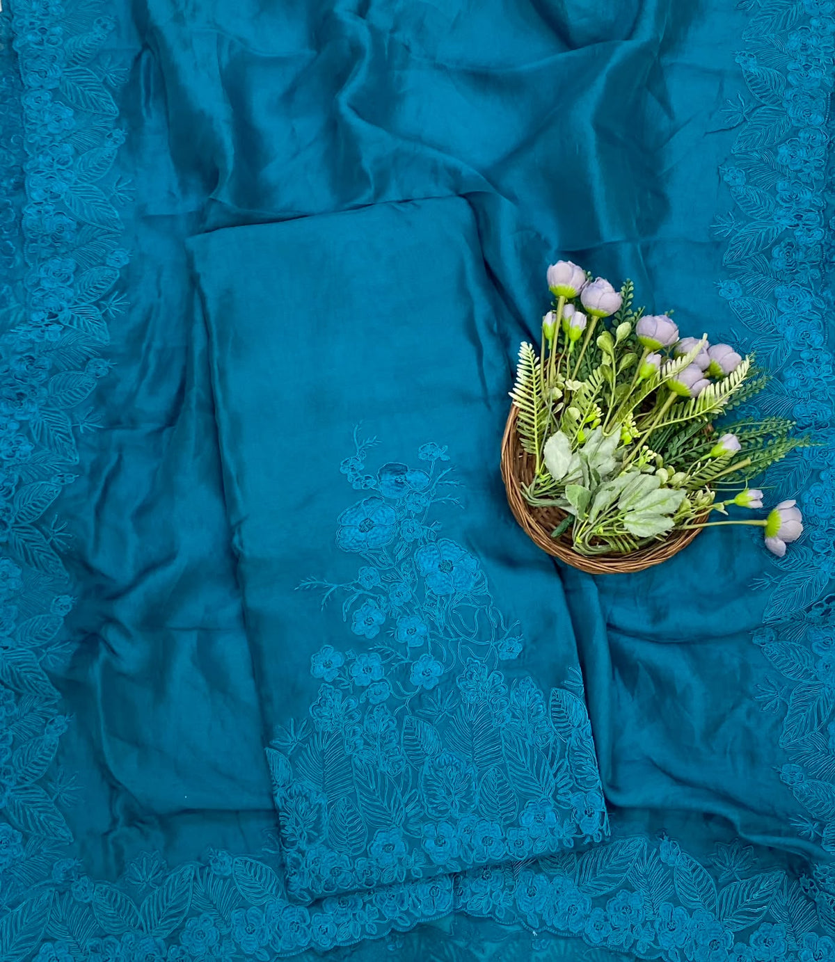880D Pure Organza Teal Blue Suit Fabric / CKC Partywear Collection