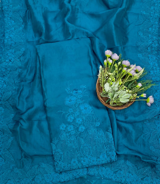 880D Pure Organza Teal Blue Suit Fabric / CKC Partywear Collection