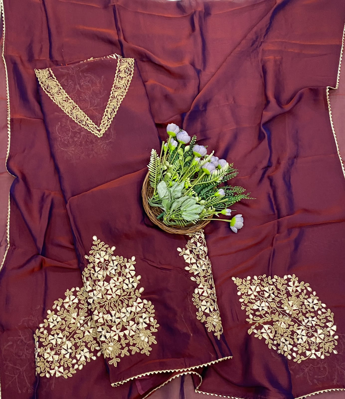 884D Pure Organza Dark Maroon Suit Fabric / CKC Partywear Collection