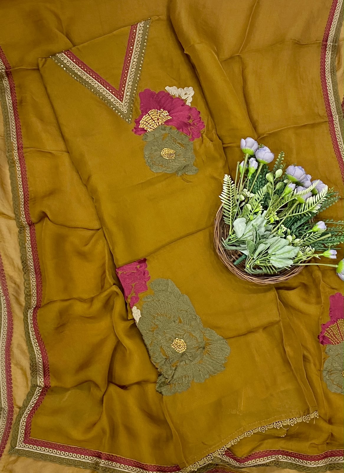863D Twill Organza Mustard Suit Fabric / CKC Partywear Collection