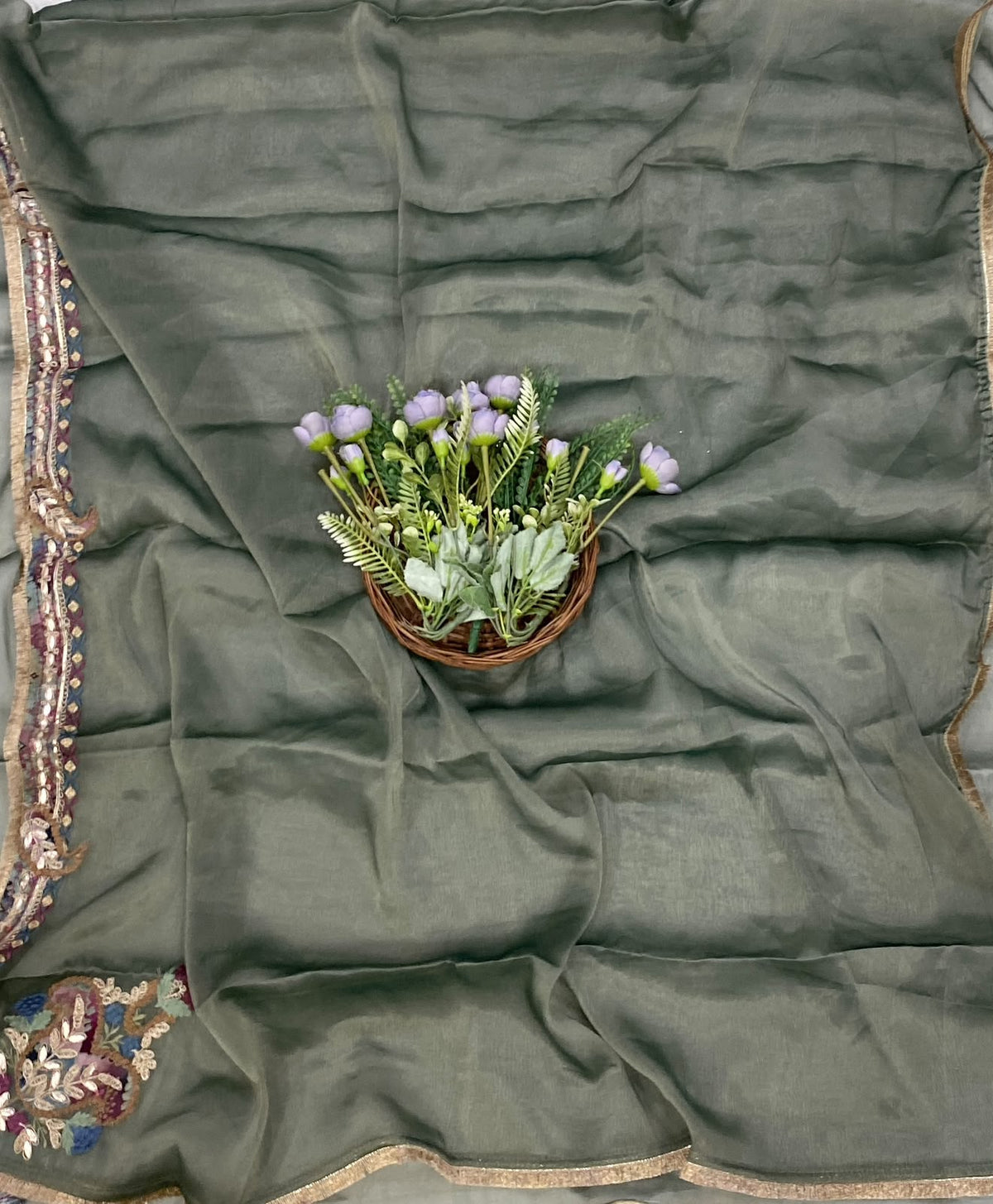 874D Shimmer Organza Dusty Green Suit Fabric / CKC Partywear Suits