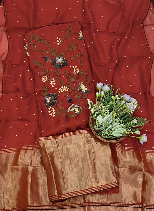 875D Pure Organza Rust Red Suit Fabric / CKC Partywear Collection
