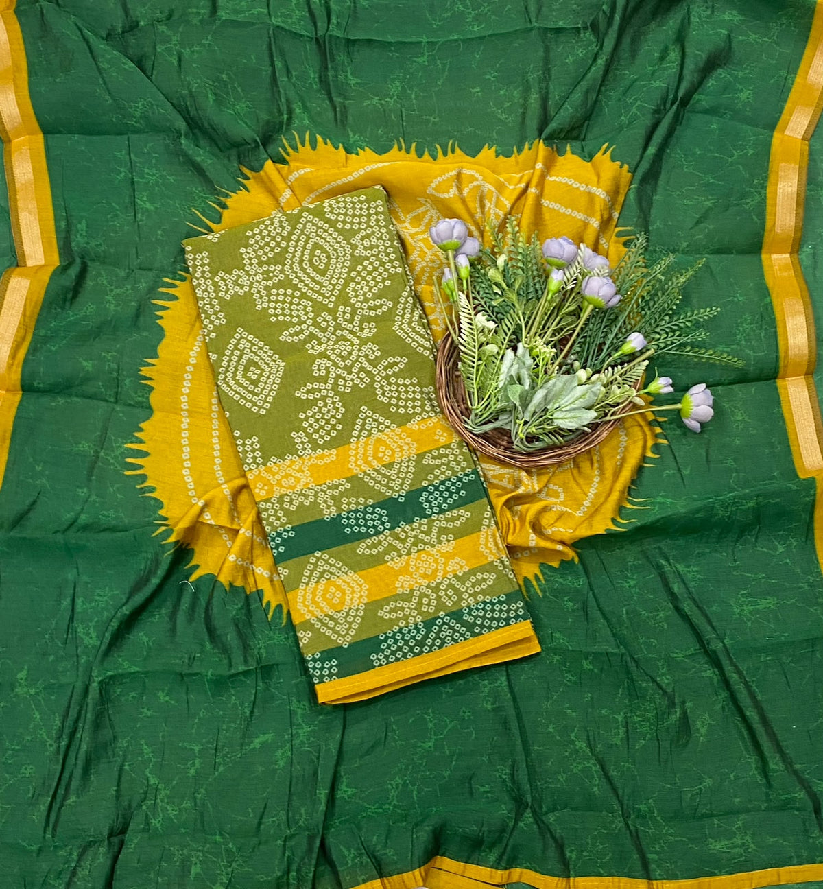 Maheshwari Green With Dark Green Suit Fabric / CKC Maheshwari Suits