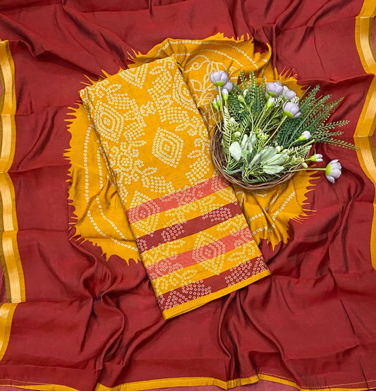 889D Maheshwari Yellow With Red Suit Fabric / CKC Maheshwari Suits