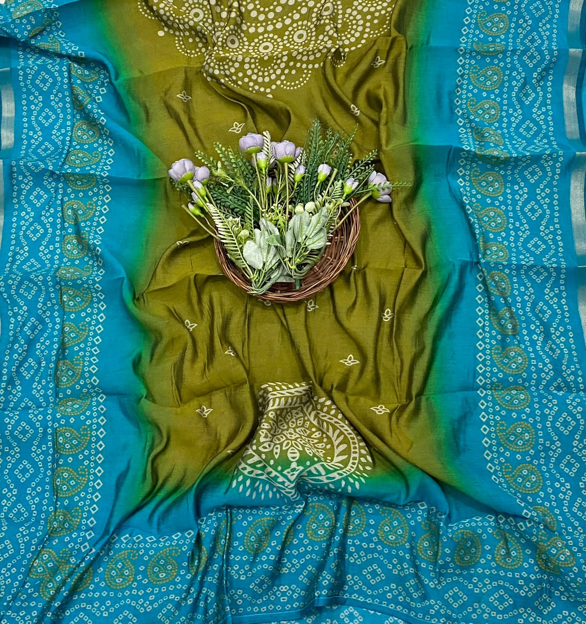 Maheshwari Blue With Mehndi Green Suit Fabric / CKC Maheshwari Suits