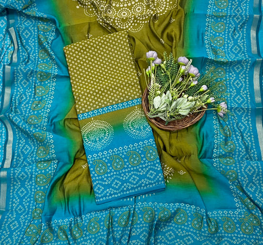 888D Maheshwari Blue With Mehndi Green Suit Fabric / CKC Maheshwari Suits