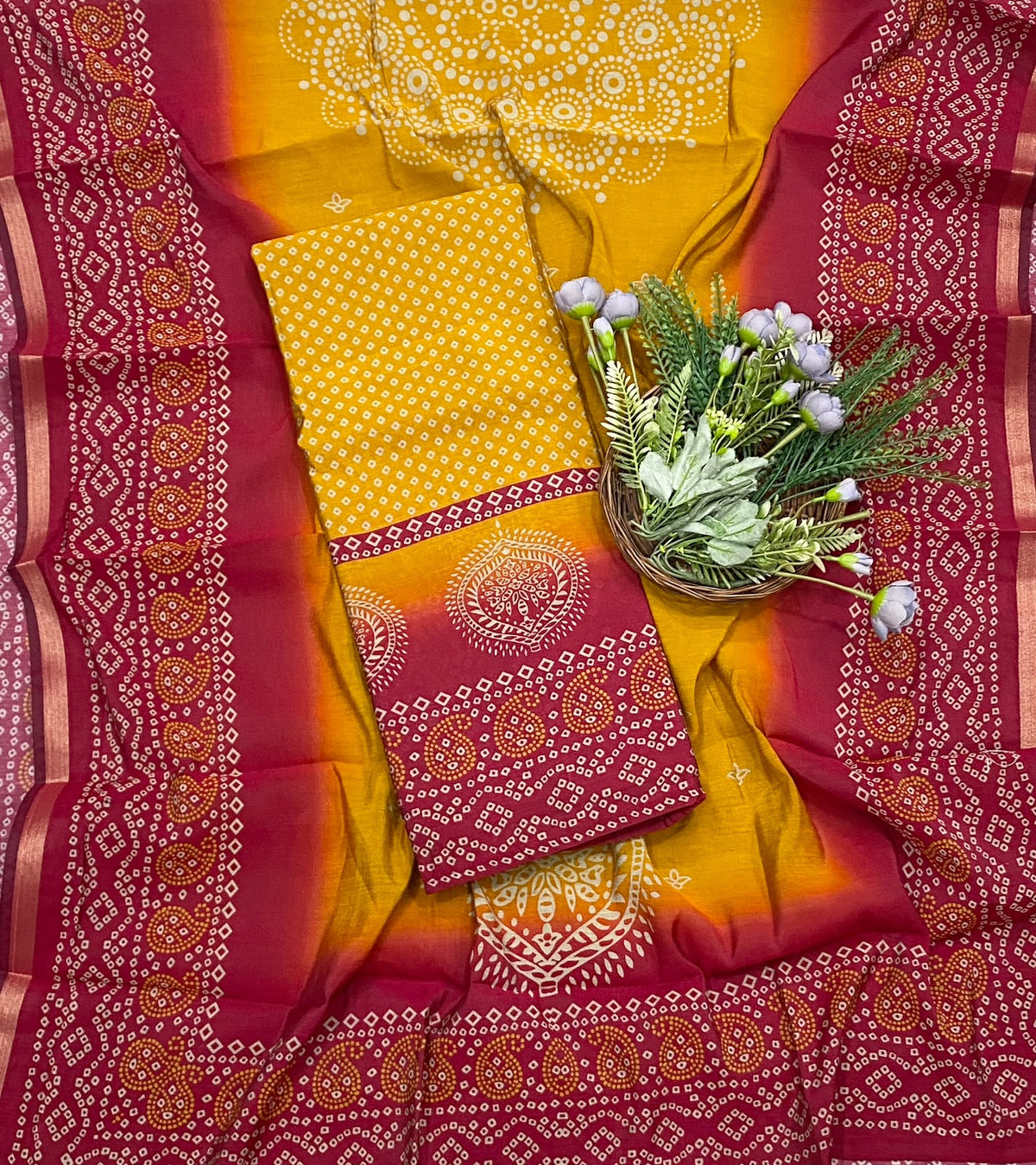 Maheshwari Magenta With Yellow Suit Fabric / CKC Maheshwari Suits