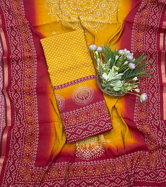887D Maheshwari Magenta With Yellow Suit Fabric / CKC Maheshwari Suits