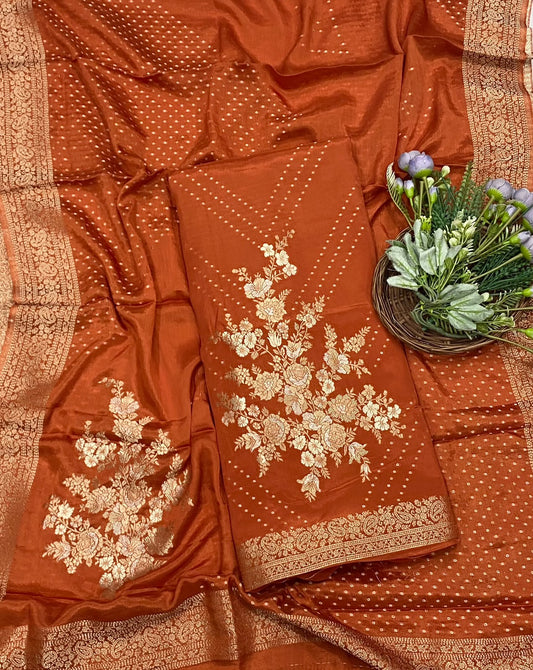 14E BANARASI CREPE ORANGE SUIT FABRIC / CKC BANARASI SUITS