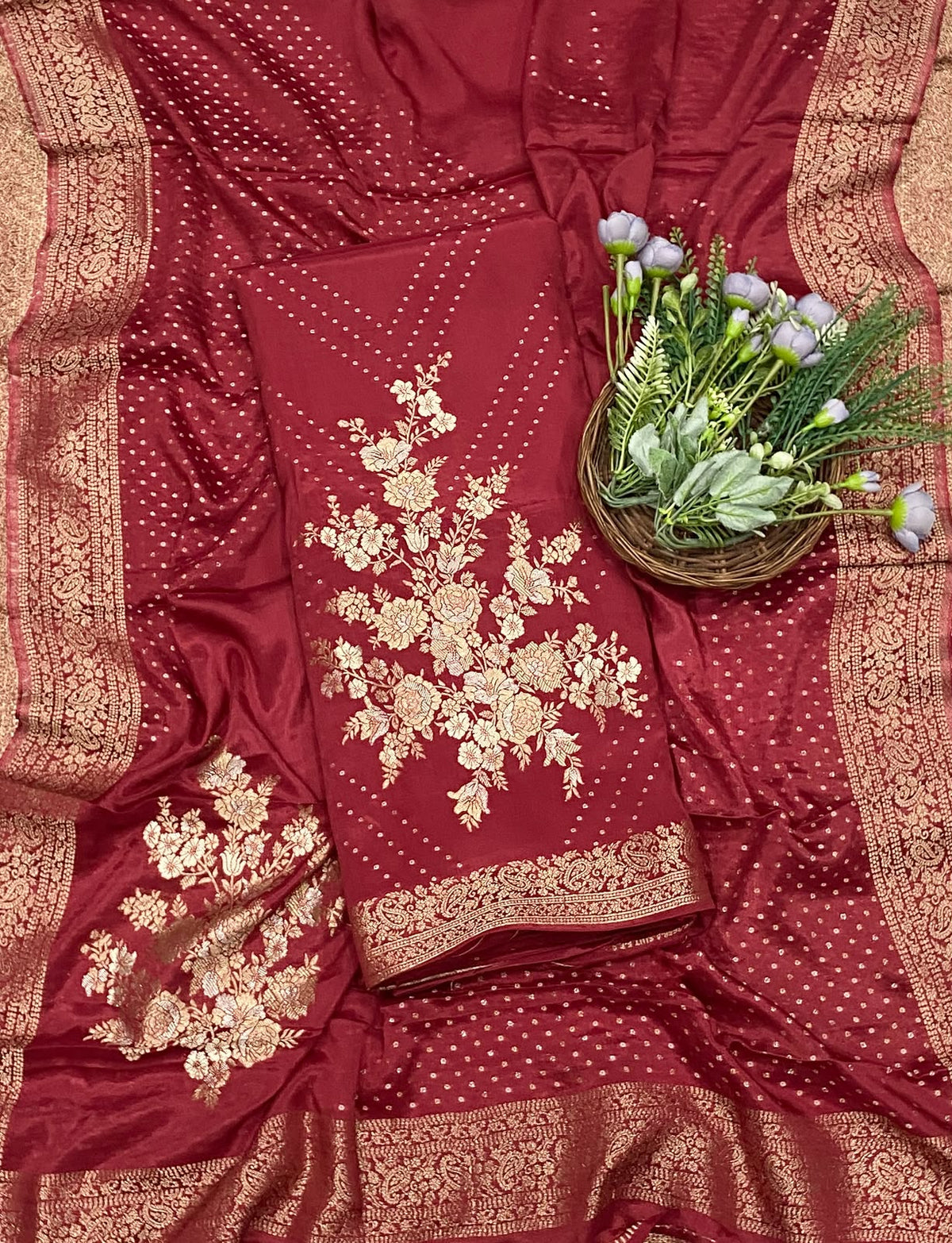 15E BANARASI CREPE RED SUIT FABRIC / CKC CREPE SUITS