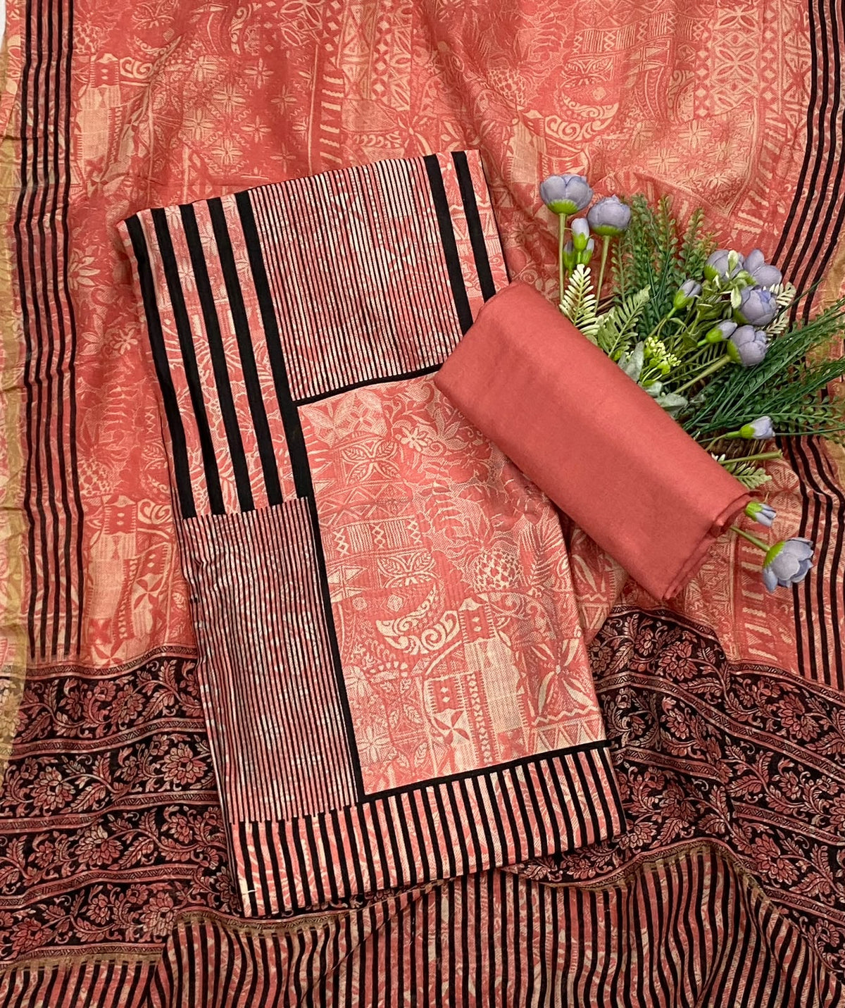 Pure Maheshwari Peach Suit Fabric / CKC Maheshwari Suits
