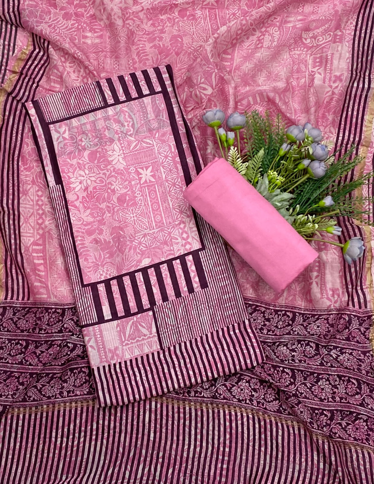 Pure Maheshwari Pink Suit Fabric / CKC Maheshwari Suits