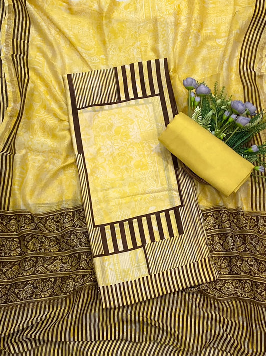 Pure Maheshwari Lemon Suit Fabric / CKC Maheshwari Suits