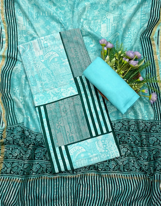 Pure Maheshwari Blue Suit Fabric / CKC Maheshwari Suits