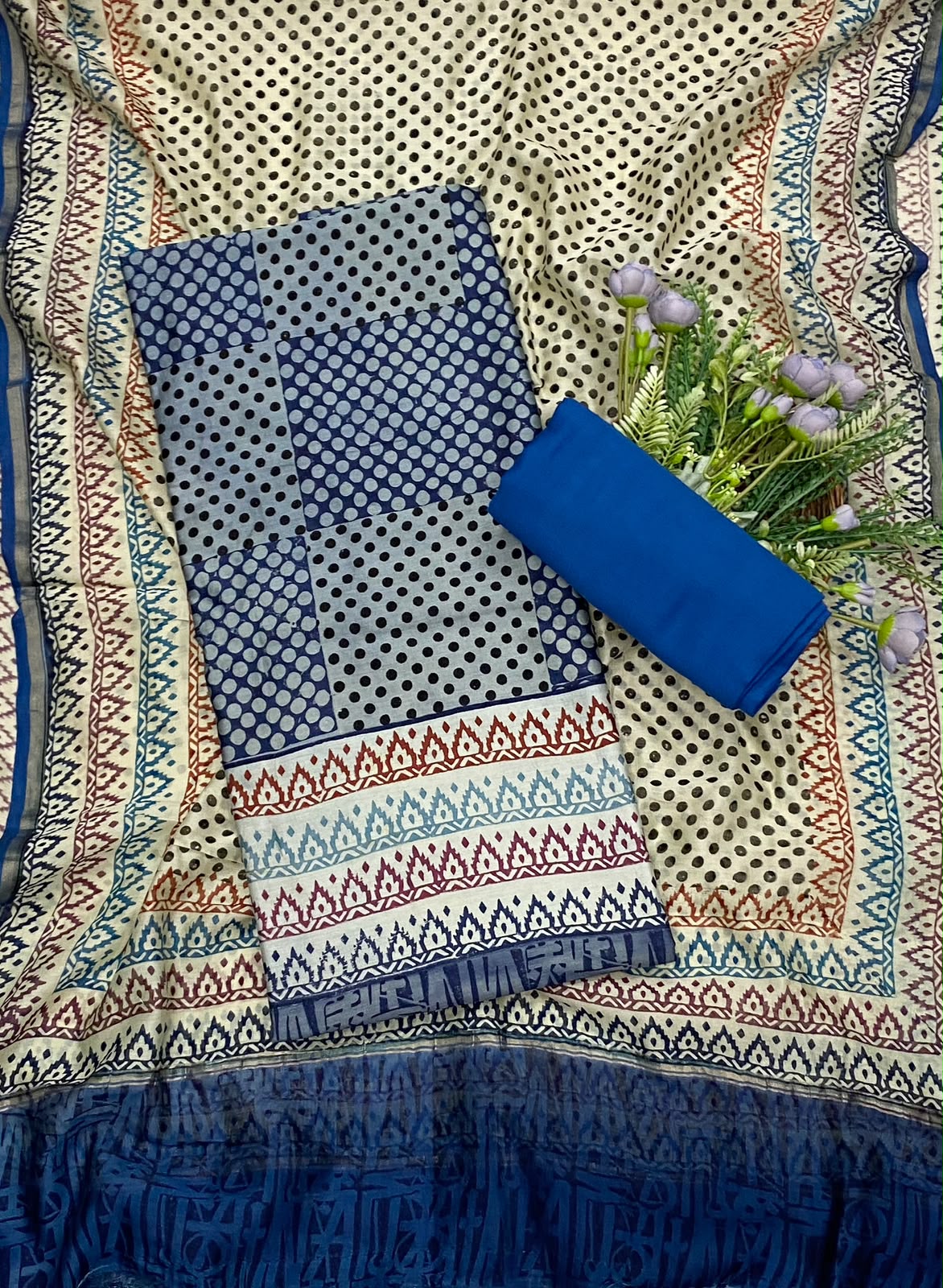 Pure Maheshwari Dark Blue Suit Fabric / CKC Maheshwari Suits
