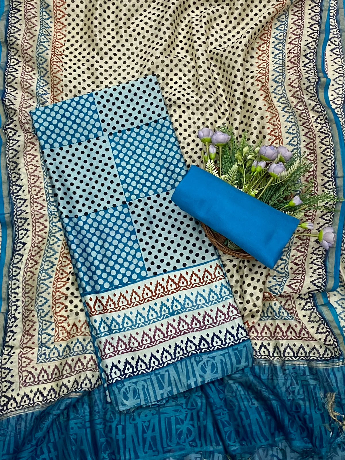 Pure Maheshwari Blue  Suit Fabric / CKC Maheshwari Suits