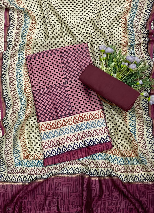 907D Pure Maheshwari Dark Pink Suit Fabric / CKC Maheshwari Suits
