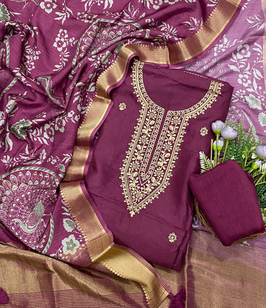 894D SILK DARK PURPLE SUIT FABRIC / CKC BANARASI COLLECTION