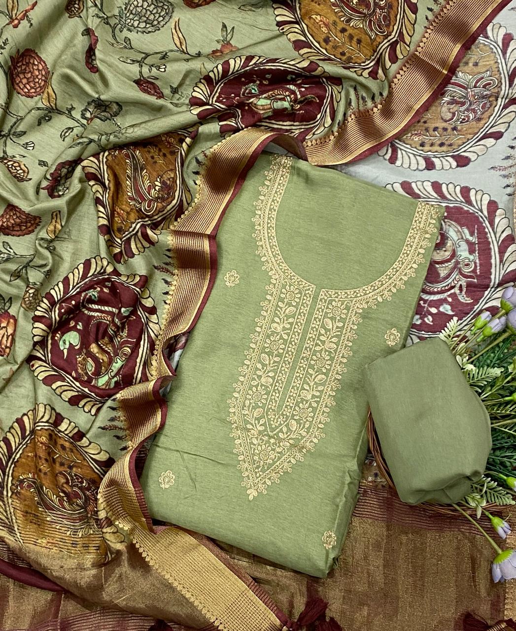 898D SILK GREEN SUIT FABRIC / CKC BANARASI COLLECTION