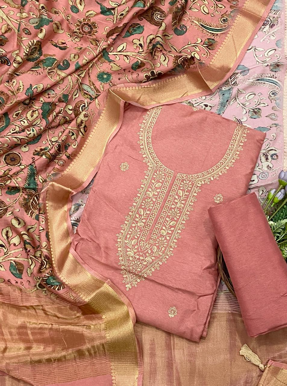 895D SILK DARK PEACH SUIT FABRIC / CKC BANARASI COLLECTION