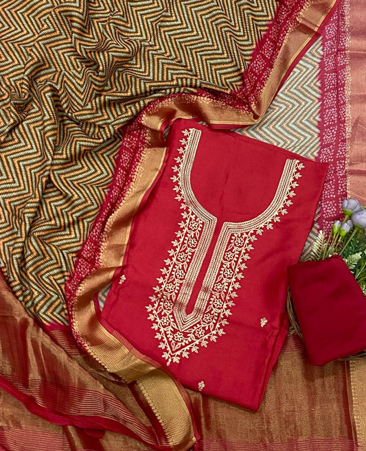 896D SILK RED SUIT FABRIC / CKC BANARASI COLLECTION