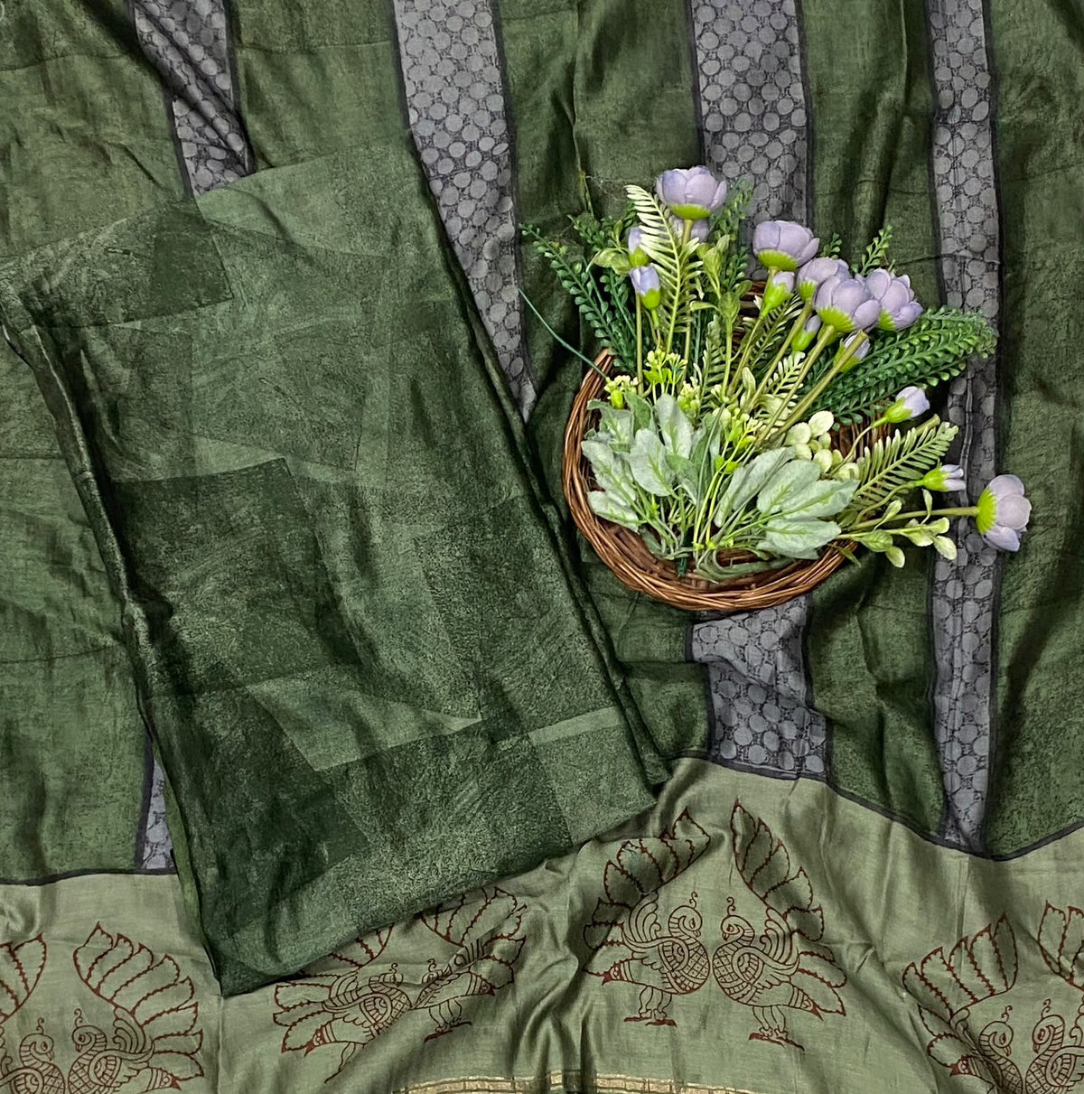 952D Pure Maheshwari Dark Green Suit Fabric / CKC Maheshwari Suits