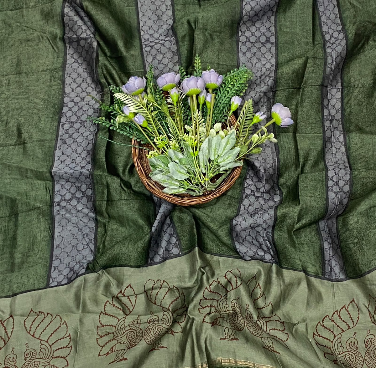 952D Pure Maheshwari Dark Green Suit Fabric / CKC Maheshwari Suits