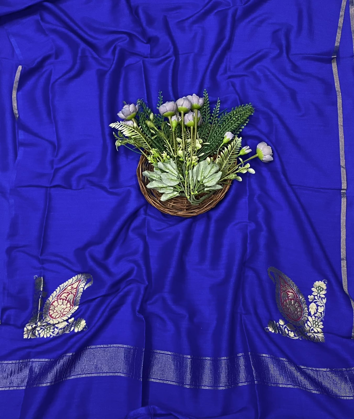 955D Pure Munga Silk Dark Royal Blue Suit Fabric / CKC Banarasi Edit