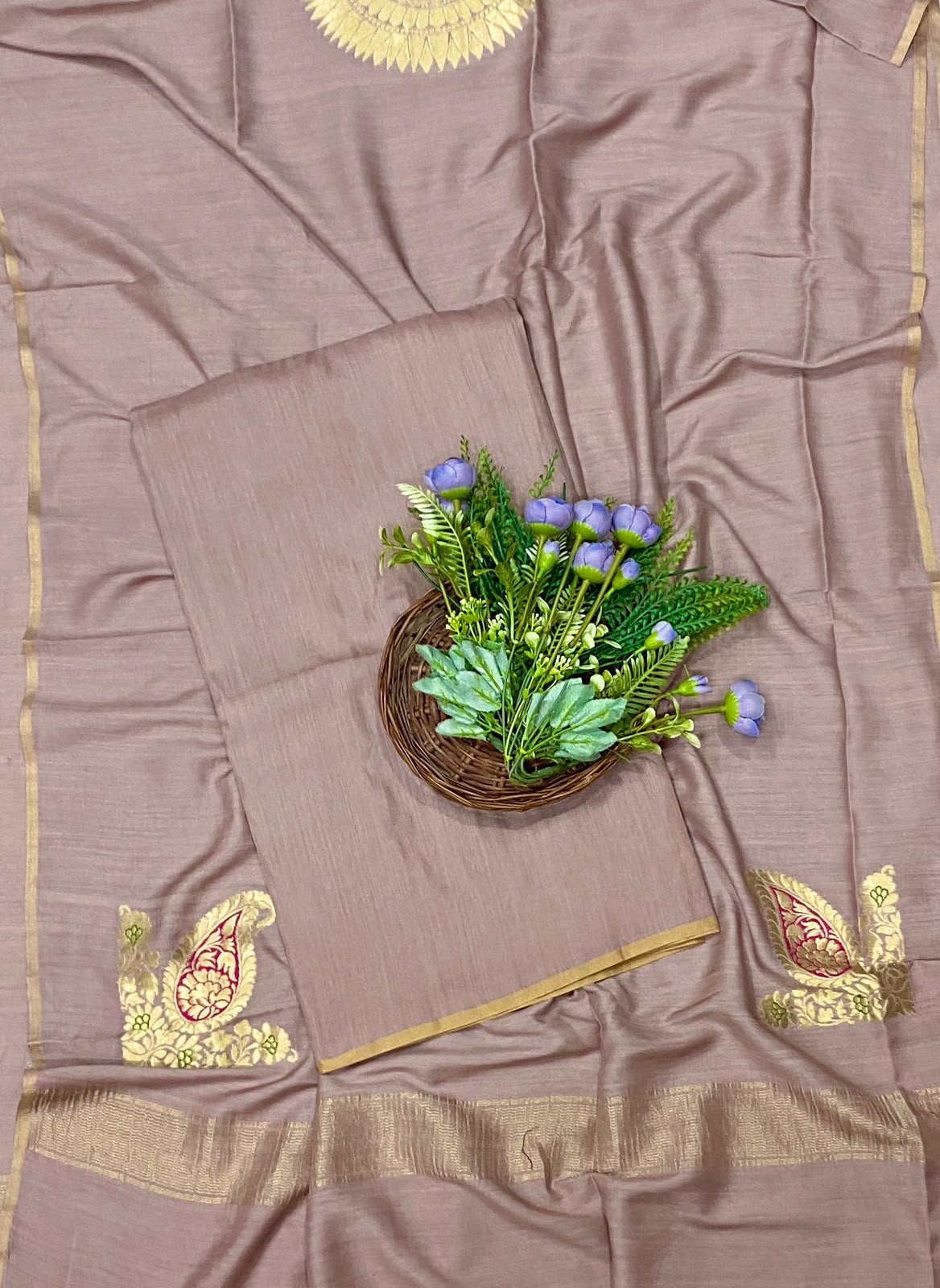 956D Pure Munga Silk Beige Suit Fabric / CKC Banarasi Edit