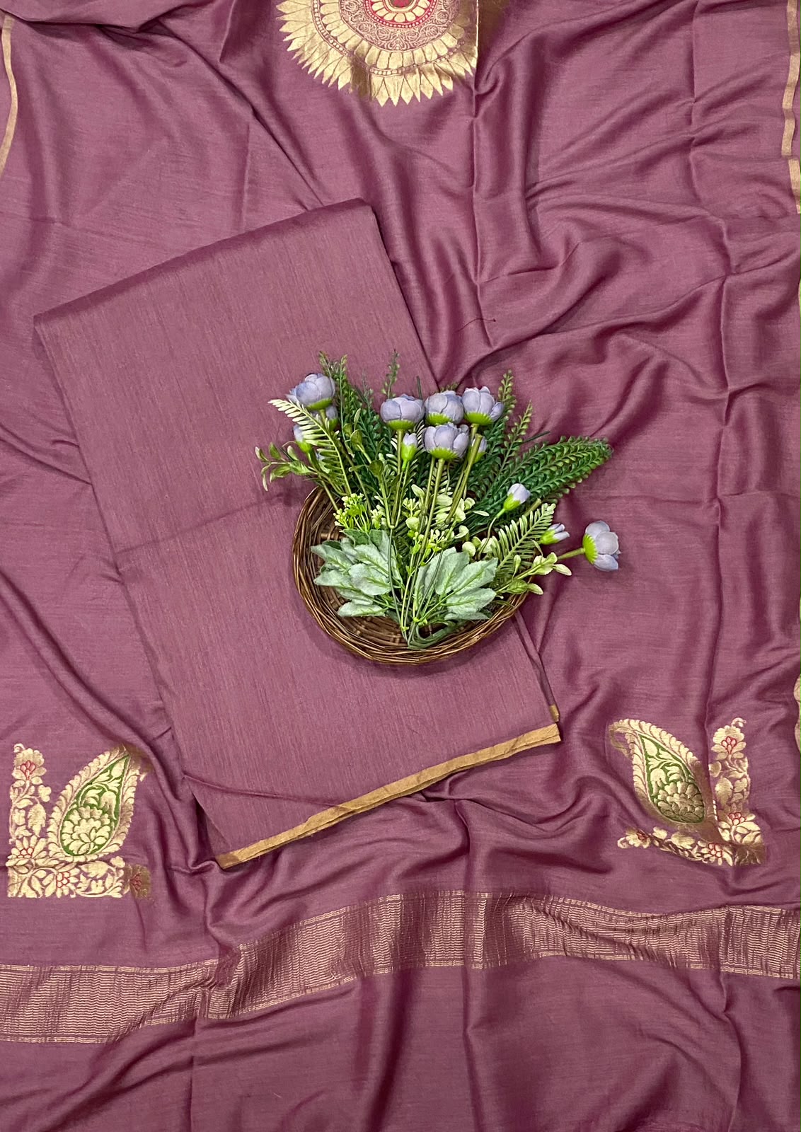 953D Pure Munga Silk Dusty Lilac Suit Fabric / CKC Banarasi Edit