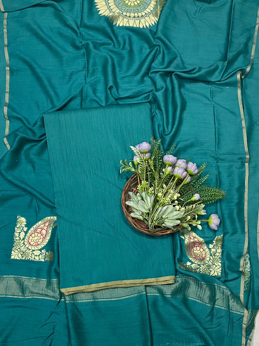 954D Pure Munga Silk Dark Sea Green Suit Fabric / CKC Banarasi Edit