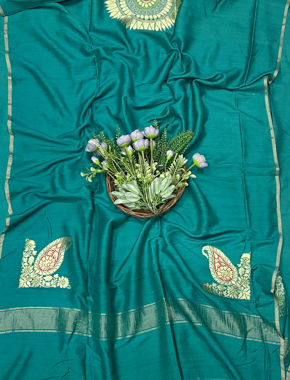 954D Pure Munga Silk Dark Sea Green Suit Fabric / CKC Banarasi Edit