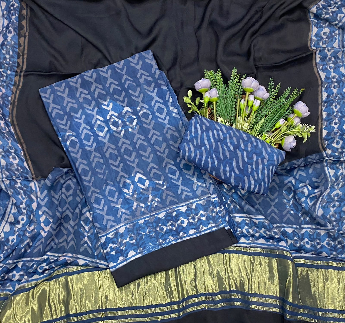 983D Modal Silk Blue Suit Fabric / CKC Jaipuri Suits