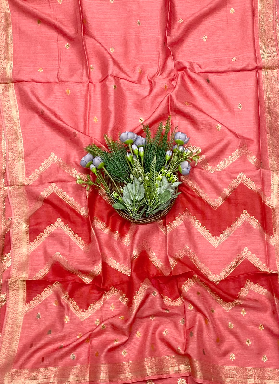 916D Banarasi Silk Peach Suit Fabric / CKC Banarasi Edit