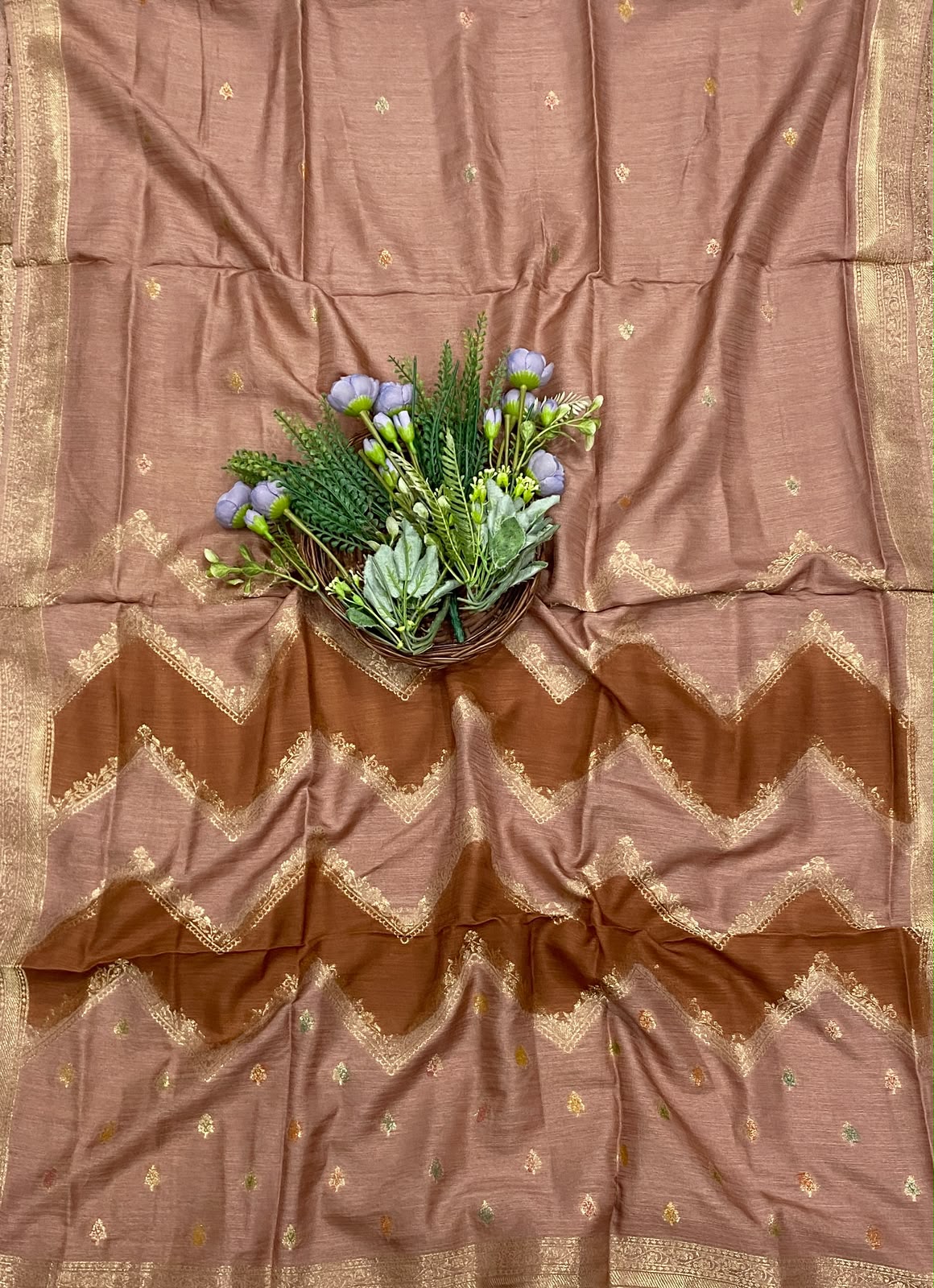 938D Banarasi Crepe Nude Brown Suit Fabric / CKC Banarasi Edit