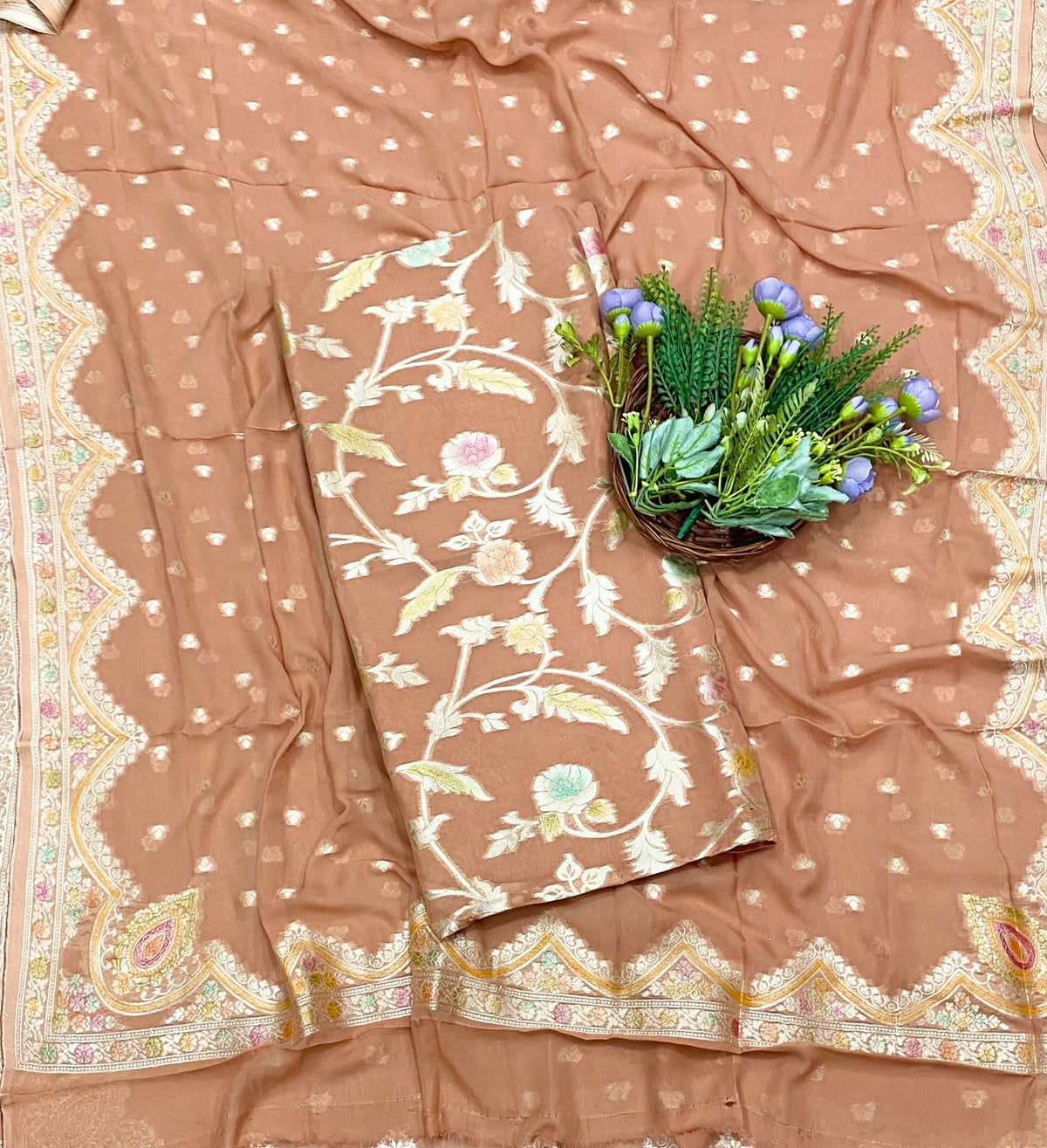 938D Banarasi Crepe Nude Brown Suit Fabric / CKC Banarasi Edit