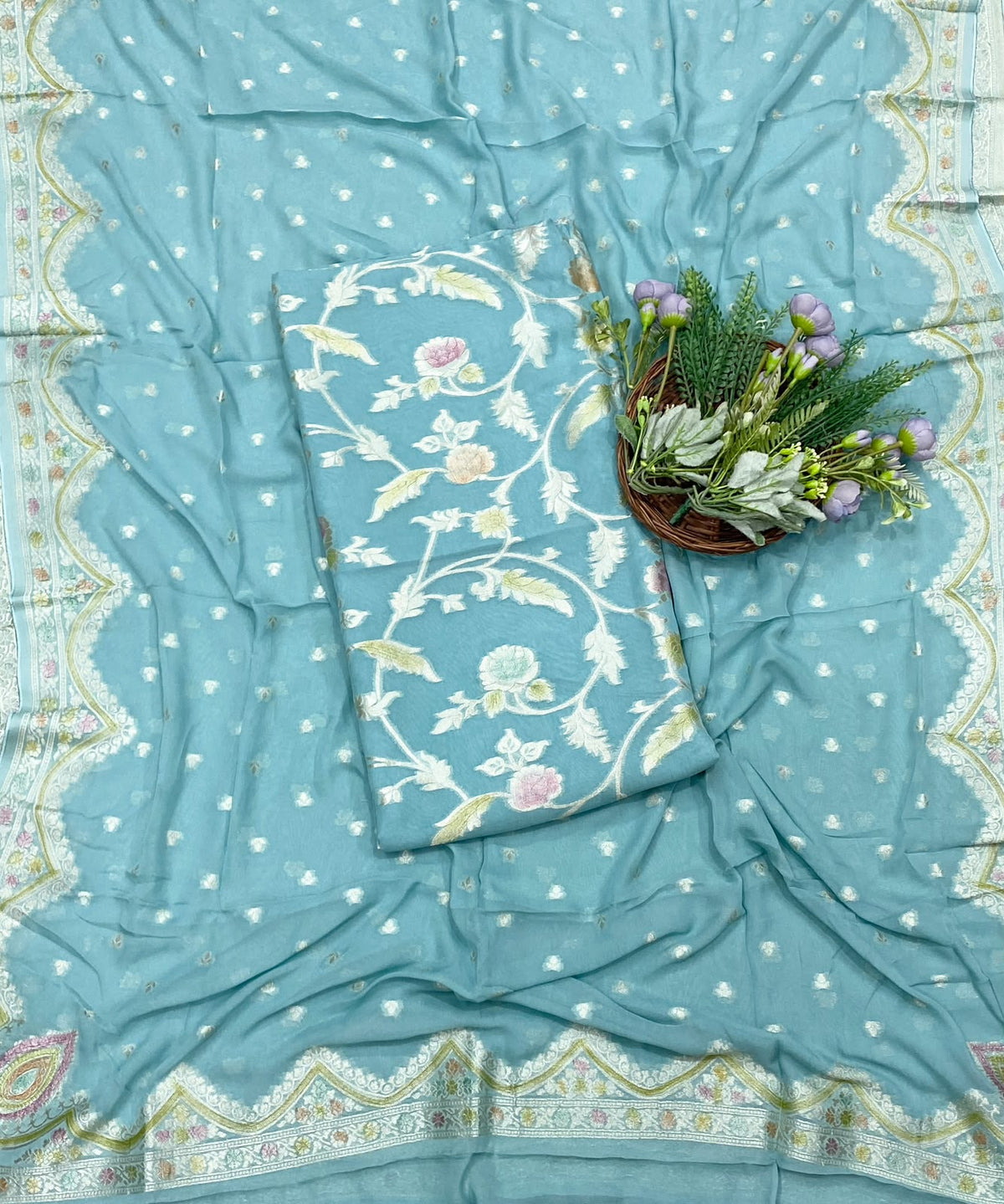 937D Banarasi Crepe Sea Blue Suit Fabric / CKC Banarasi Edit