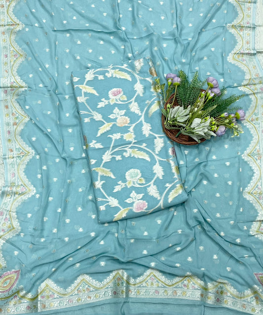 937D Banarasi Crepe Sea Blue Suit Fabric / CKC Banarasi Edit