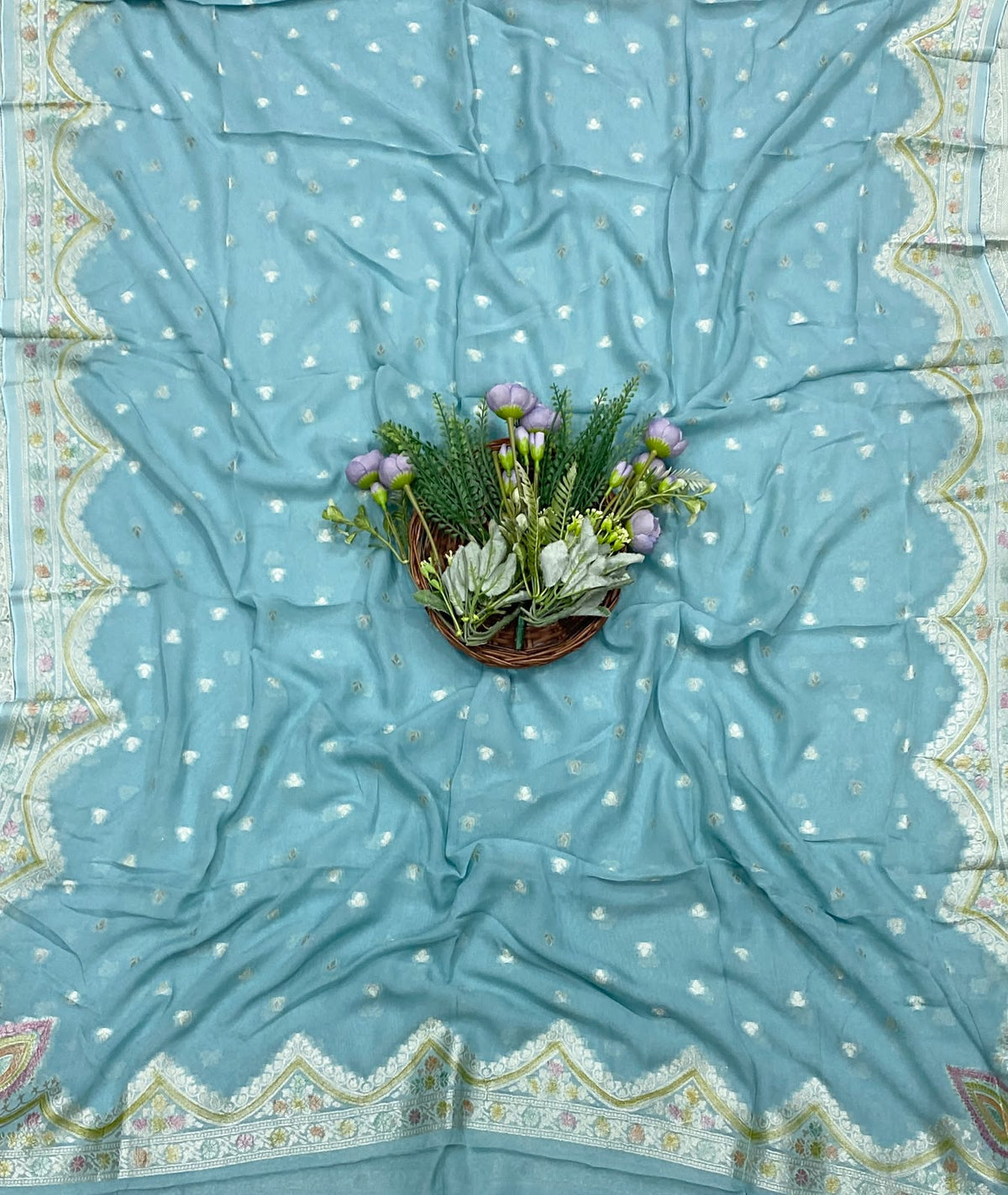 937D Banarasi Crepe Sea Blue Suit Fabric / CKC Banarasi Edit