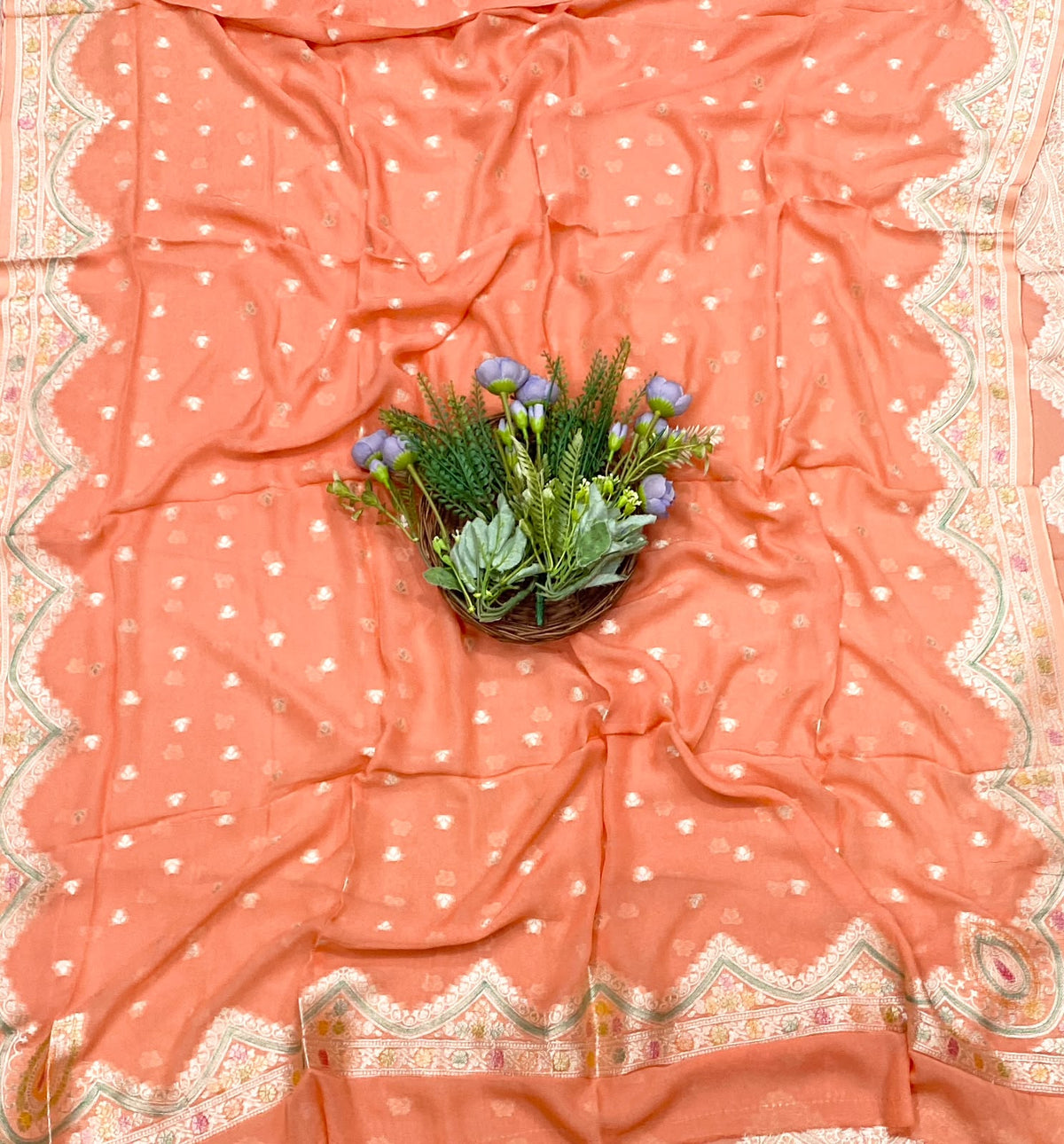 939D Banarasi Crepe Dark Peach Suit Fabric / CKC Banarasi Edit