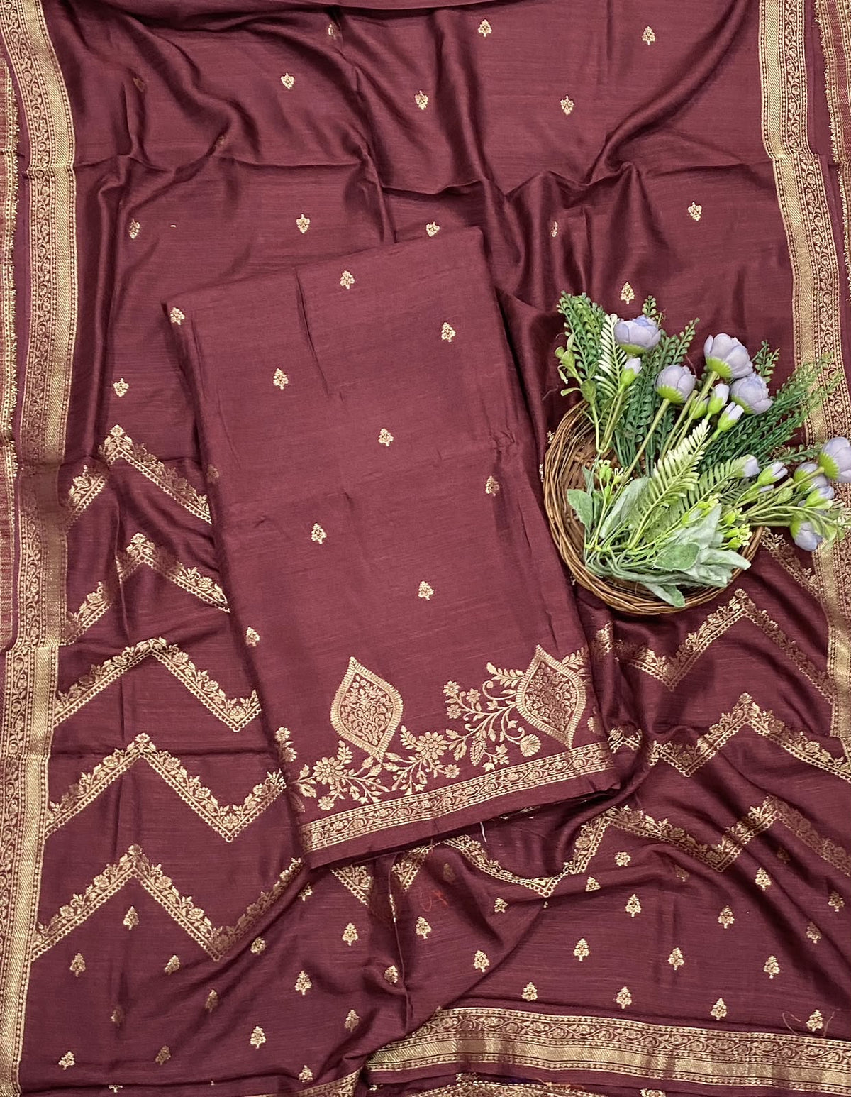 920D Banarasi Silk Dark Maroon Suit Fabric / CKC Banarasi Edit