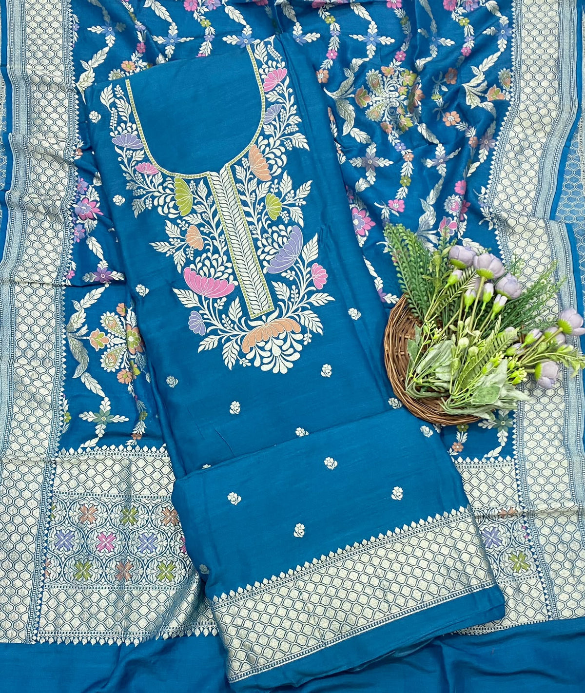 925D Pure Munga Silk Blue Suit Fabric / CKC Banarasi Edit