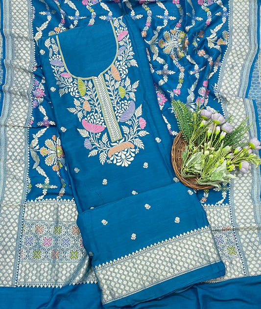 925D Pure Munga Silk Blue Suit Fabric / CKC Banarasi Edit