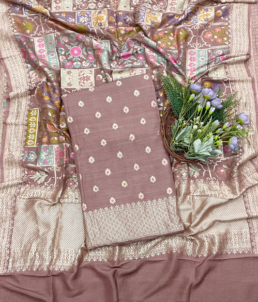 926D Pure Munga Silk Beige Suit Fabric / CKC Banarasi Edit